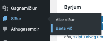 Bæta við síðu WordPress vefsíðugerð